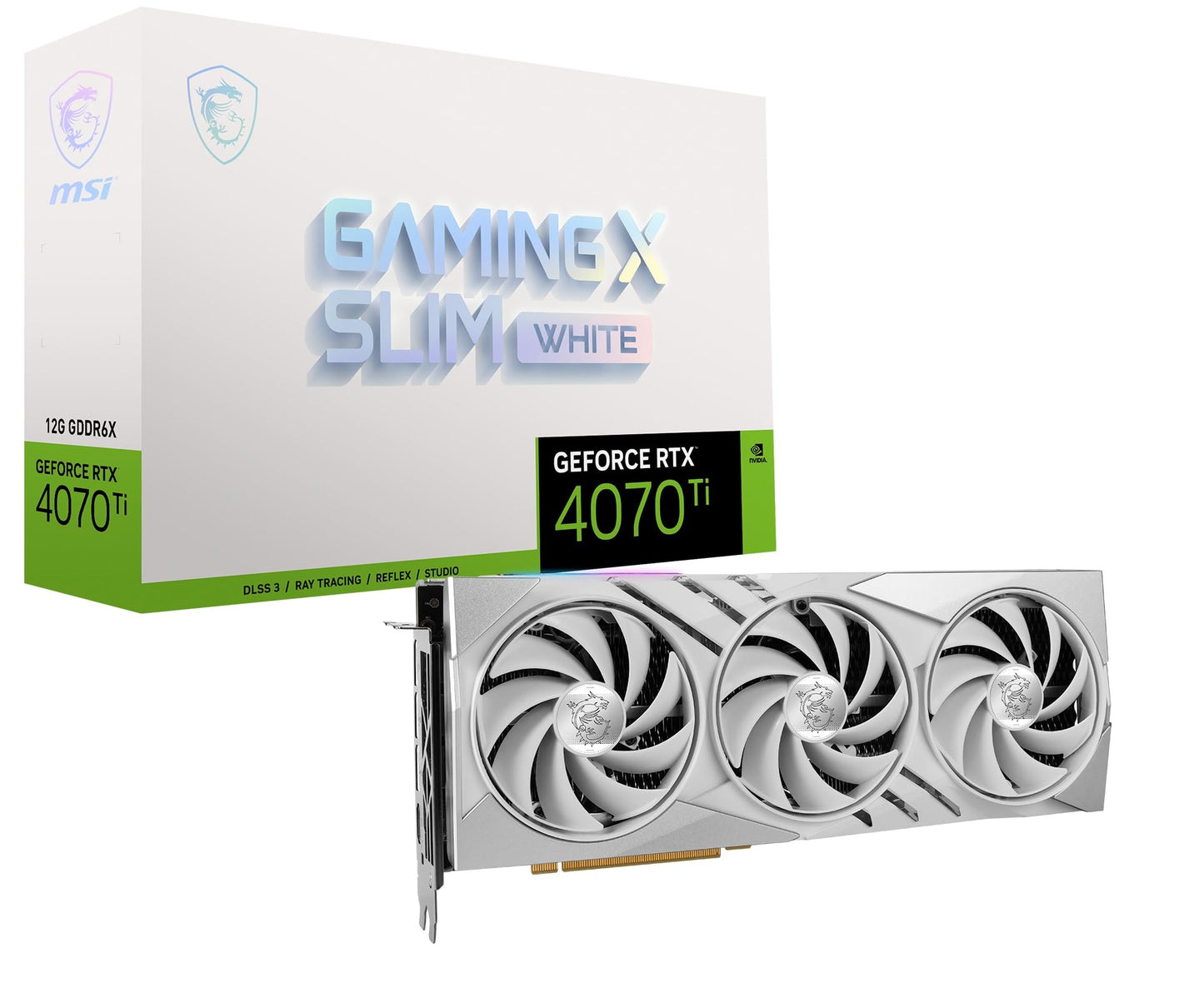 MSI Gaming RTX 4070 Ti Gaming X Slim White 12G Graphics Card (NVIDIA RTX 4070 Ti, 192-Bit, Extreme Clock: 2745 MHz, 12GB GDRR6X 21 Gbps, HDMI/DP, Ada Lovelace Architecture)