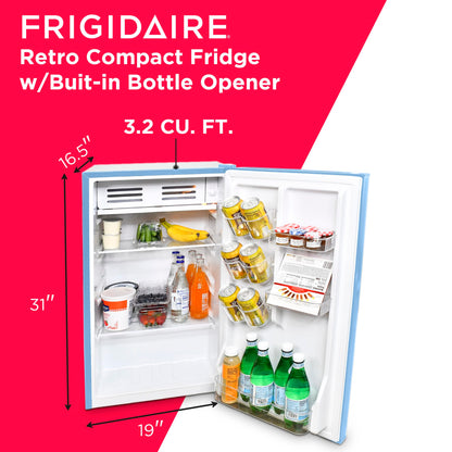 Frigidaire EFR376-BLUE 3.2 Cu Ft Blue Retro Bar Fridge with Side Bottle Opener