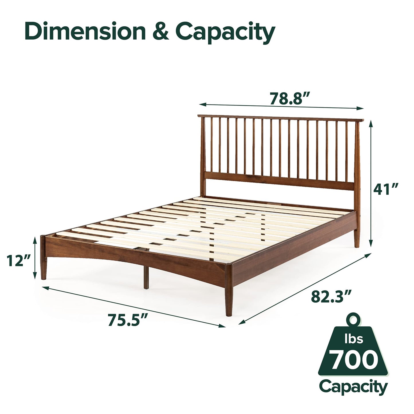 ZINUS Linda Mid Century Wood Platform Bed Frame/Solid Wood Foundation/Wood Slat Support/No Box Spring Needed/Easy Assembly, King