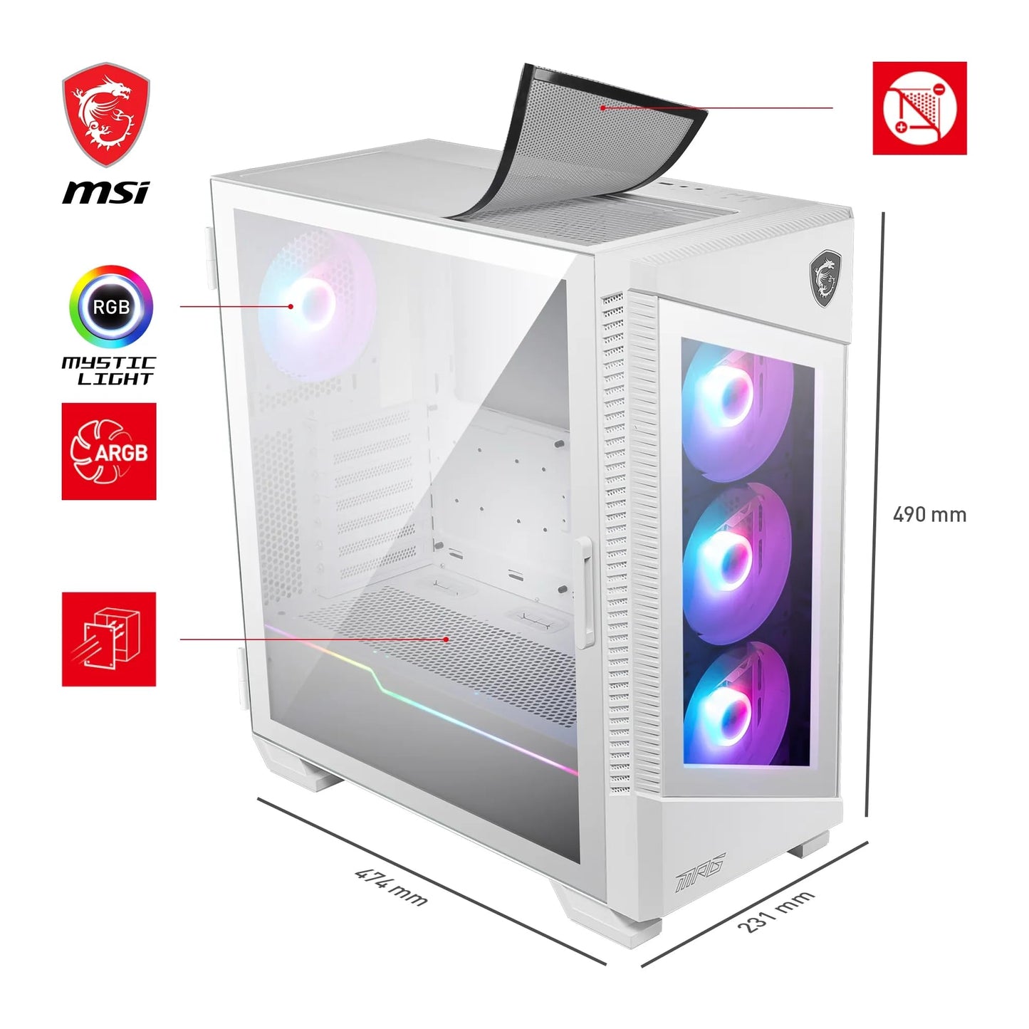 MSI MPG Velox 100R White Mid Tower Case (E-ATX/ATX/M-ATX/Mini-ITX)