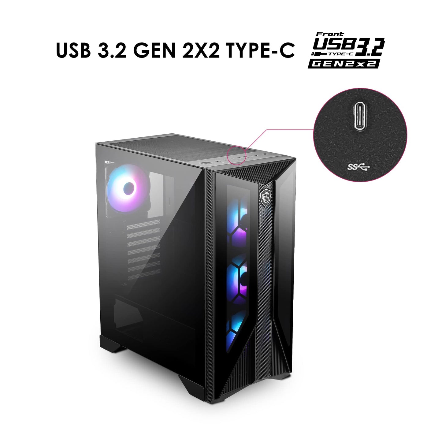 MSI MPG GUNGNIR 120R Premium Mid-Tower PC Gaming Case – Tempered Glass Side Panel – 4X ARGB 120mm Fan – Liquid Cooling Support up to 360mm Radiator