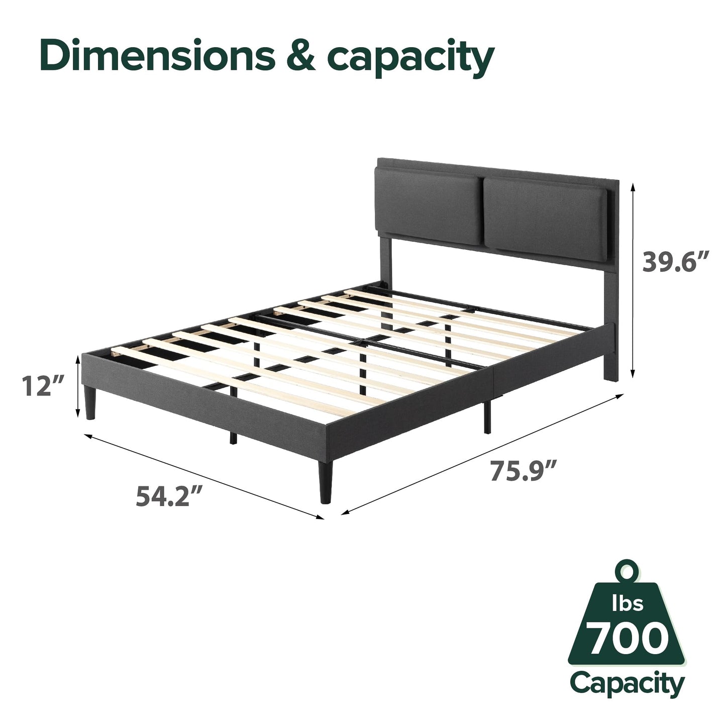 Zinus Queen Bed Frame - Jonathan Cushioned Upholstered Platform Bed Frame with Headboard - Wood Slat Support, No Box Spring Needed, Easy Assembly, 5 Year Warranty, Gray, Queen Size