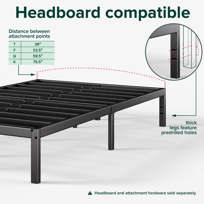 Zinus Full Bed Frame - Elias 14 Inch Metal Platform Bed Frame - Steel Slat Support, No Box Spring Needed, Underbed Storage Space, Easy Assembly, 5 Year Warranty, Full Size