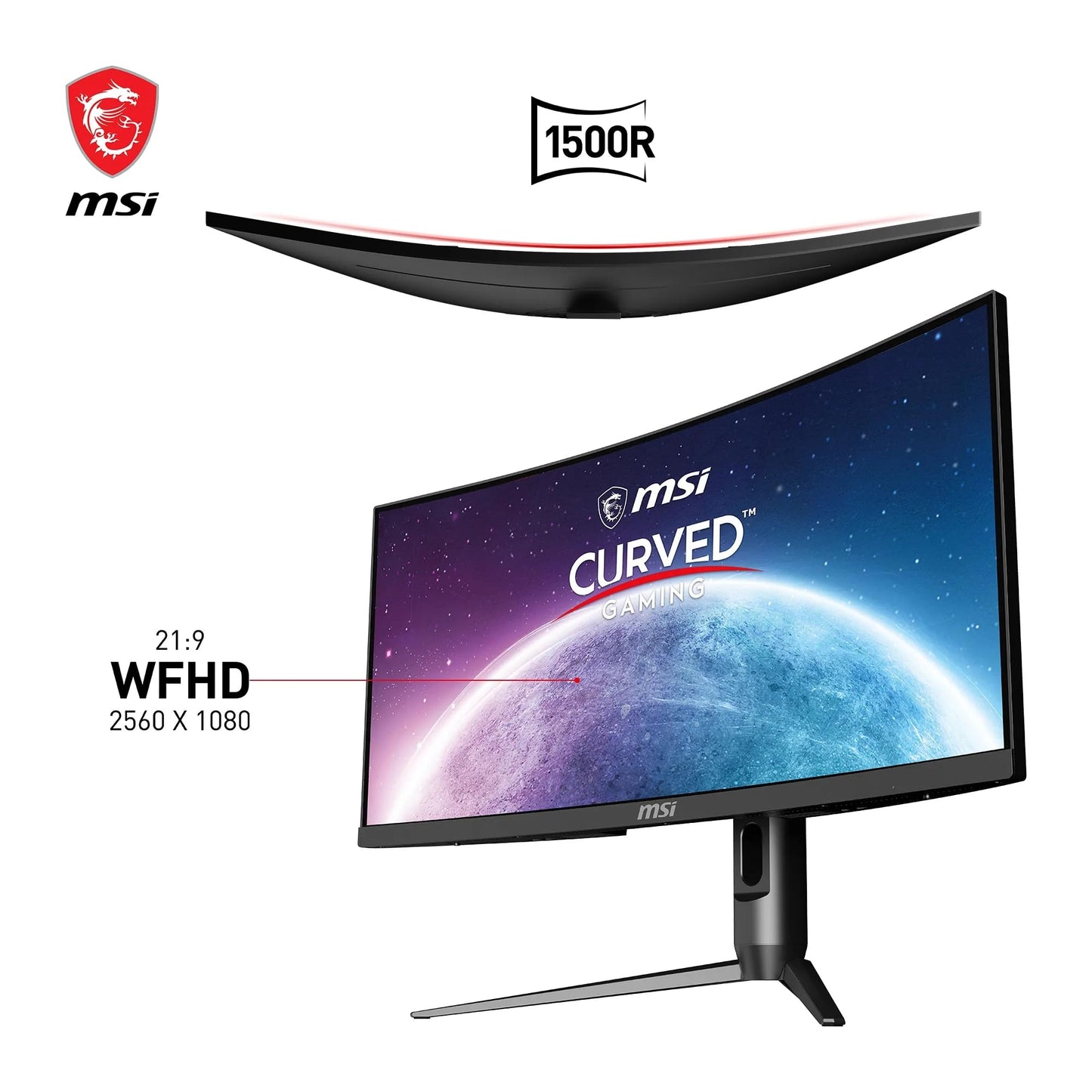 MSI Optix MAG301CR2 29.5 Inch WFHD Curved Gaming Monitor - 1500R 2560 x 1080 VA Panel, 200 Hz / 1ms, 103% sRGB Colour Gamut, FreeSync Premium - DP 1.2a, HDMI 2.0b CEC MSI Optix MAG301CR2