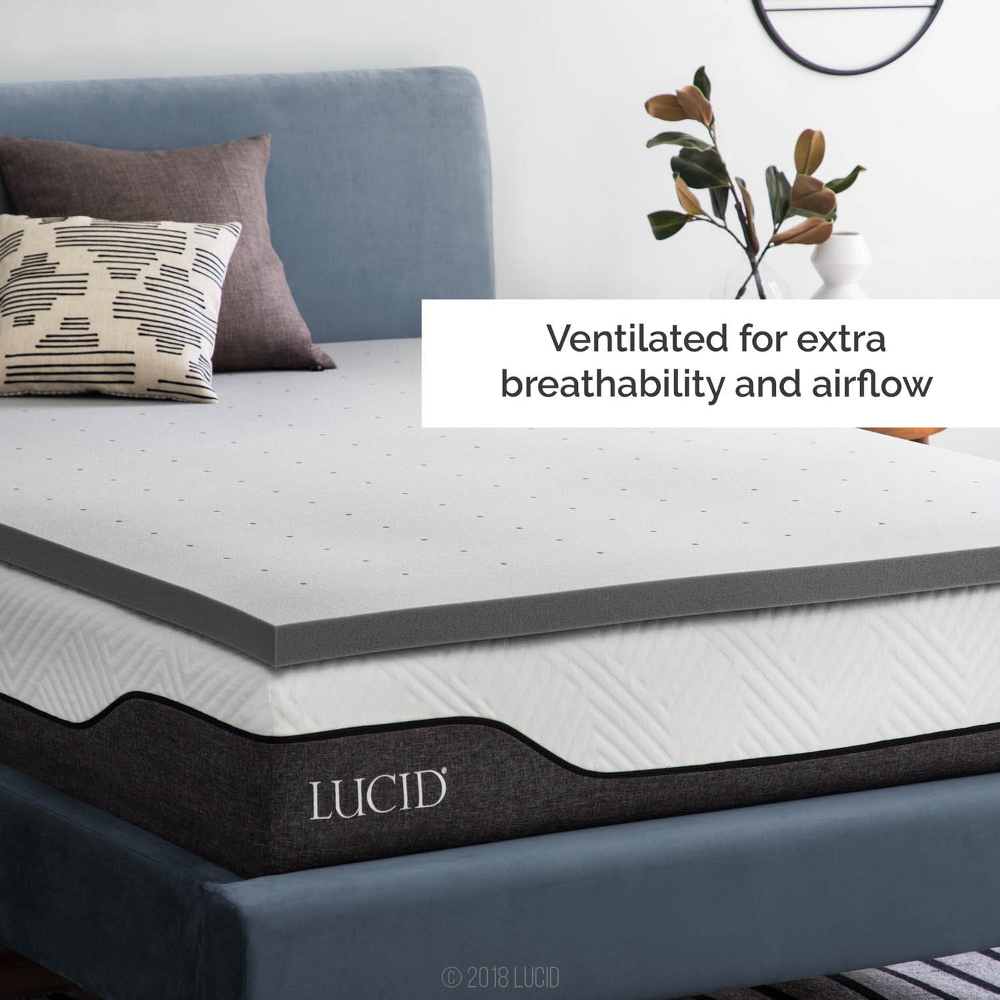 Lucid 2 Inch Bamboo Charcoal Memory Foam Mattress Topper, King