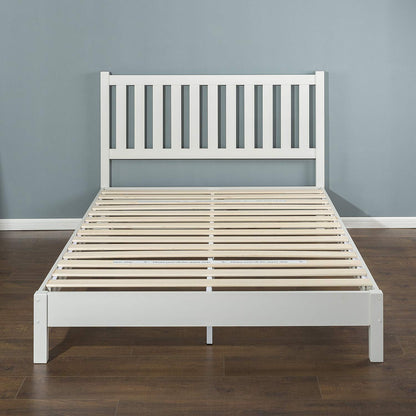 Zinus OLB-SWPBBHS-12Q Deluxe Wood Platform Bed with Slatted Headboard / No Box Spring Needed / Wood Slat Support, Queen, White