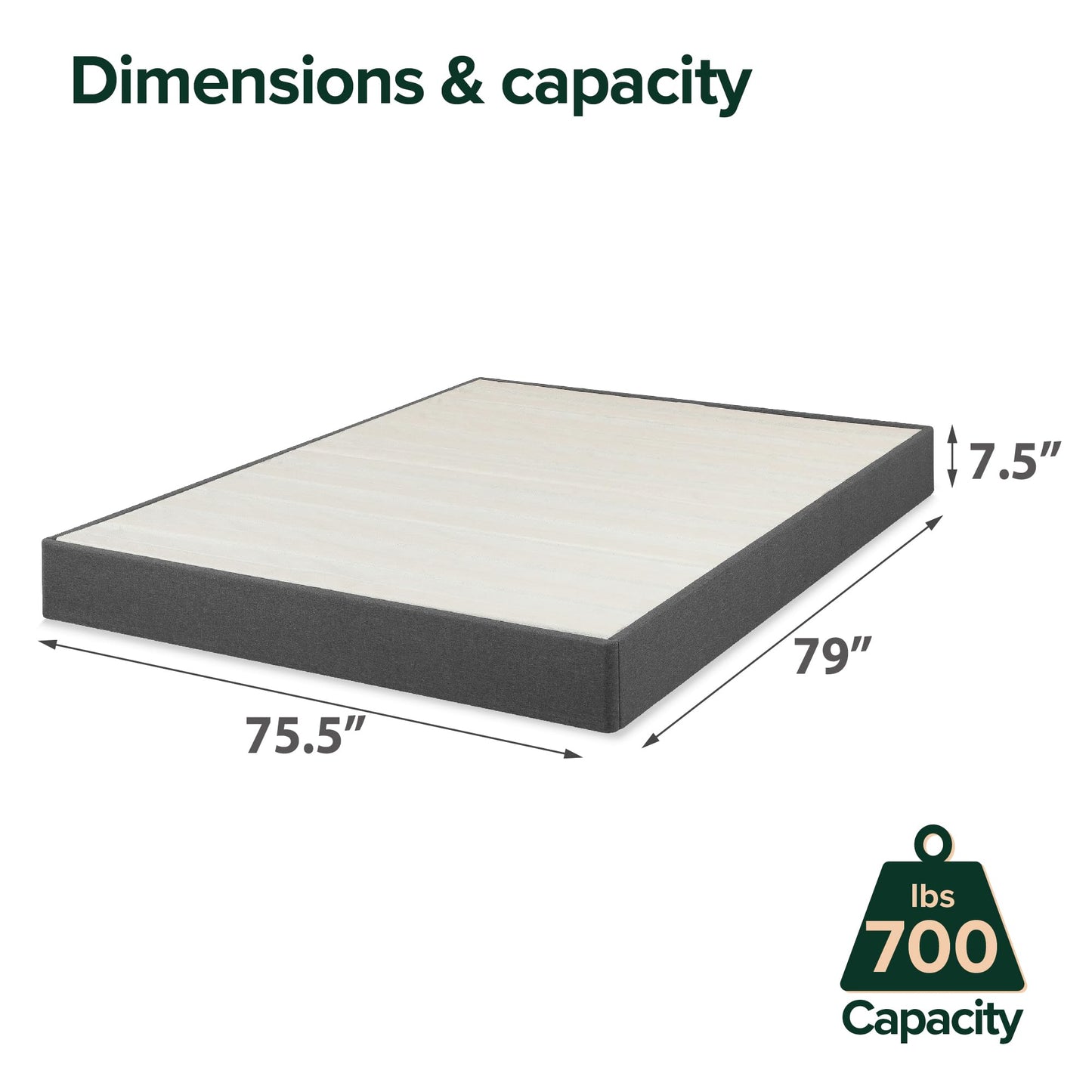 Zinus 7.5 Inch Essential Box Spring / Mattress Foundation / Easy Assembly Required, King