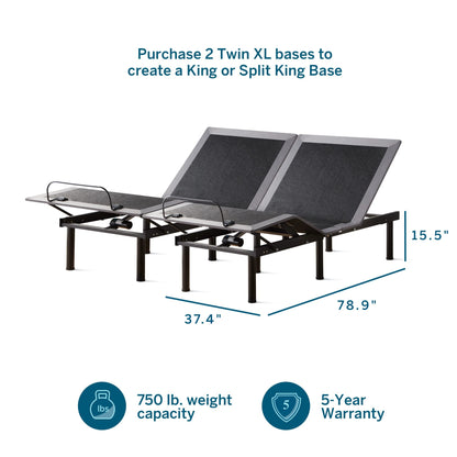 LUCID L150 Bed Base – Upholstered Frame – Head and Foot Incline – Wireless Remote Control Adjustable, Twin XL, Charcoal 2020 Model