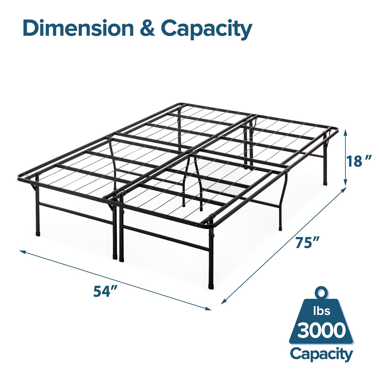 Zinus Full Bed Frame - 18 inch SmartBase Metal Bed Frame with Steel Slat Support, Box Spring Replacement, Tool-Free Assembly - Heavy Duty Platform Bed Frame with Underbed Storage Space, Full Size