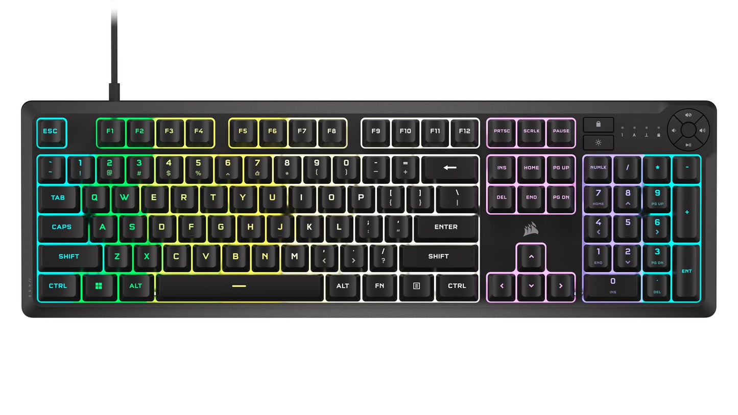 Corsair K55 CORE RGB Membrane Wired Gaming Keyboard – Quiet, Responsive Switches – Spill Resistance – Ten-Zone RGB – Media Keys – iCUE Compatible – QWERTY NA – PC, Mac – Gray Black