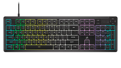 Corsair K55 CORE RGB Membrane Wired Gaming Keyboard – Quiet, Responsive Switches – Spill Resistance – Ten-Zone RGB – Media Keys – iCUE Compatible – QWERTY NA – PC, Mac – Gray Black