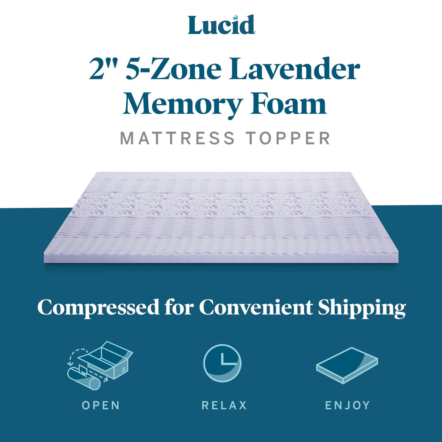 LUCID 2 Inch 5 Zone Lavender Memory Foam Mattress Topper – Calming Lavender – Targeted Convoluted Comfort Zones, King (LU20KK30ZT)