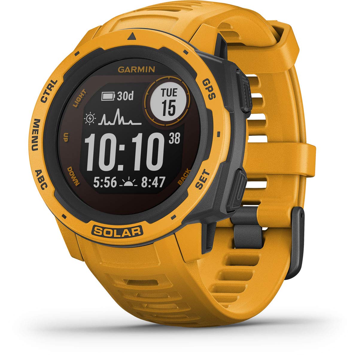 Garmin Instinct Solar, Solar-powered Rugged Outdoor Smartwatch, Built-in Sports Apps and Health Monitoring, Sunburst Yellow