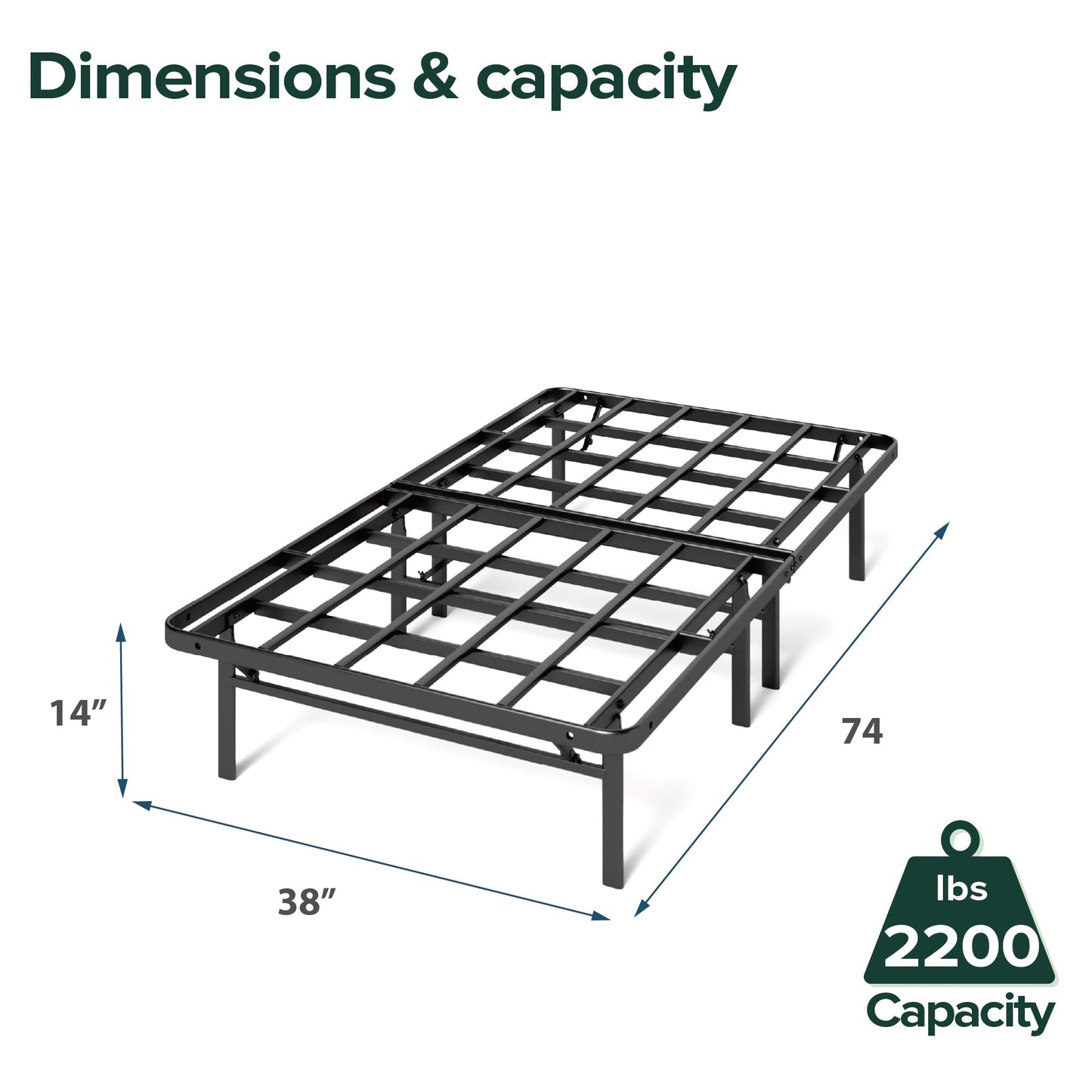 Zinus Twin Bed Frame - 14 in SmartBase Elite Metal Bed Frame with Steel Slat Support, Box Spring Replacement, Tool-Free Assembly - Super Heavy Duty Platform Bed Frame with Underbed Storage Space, Twin Size Foundation