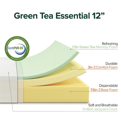 Zinus Full Mattress, 12 Inch Green Tea Essential Memory Foam Mattress, Mattress in a Box, Affordable Mattress, CertiPUR-US Certified with Pressure Relief, Full 12" Green Tea Original Big Box