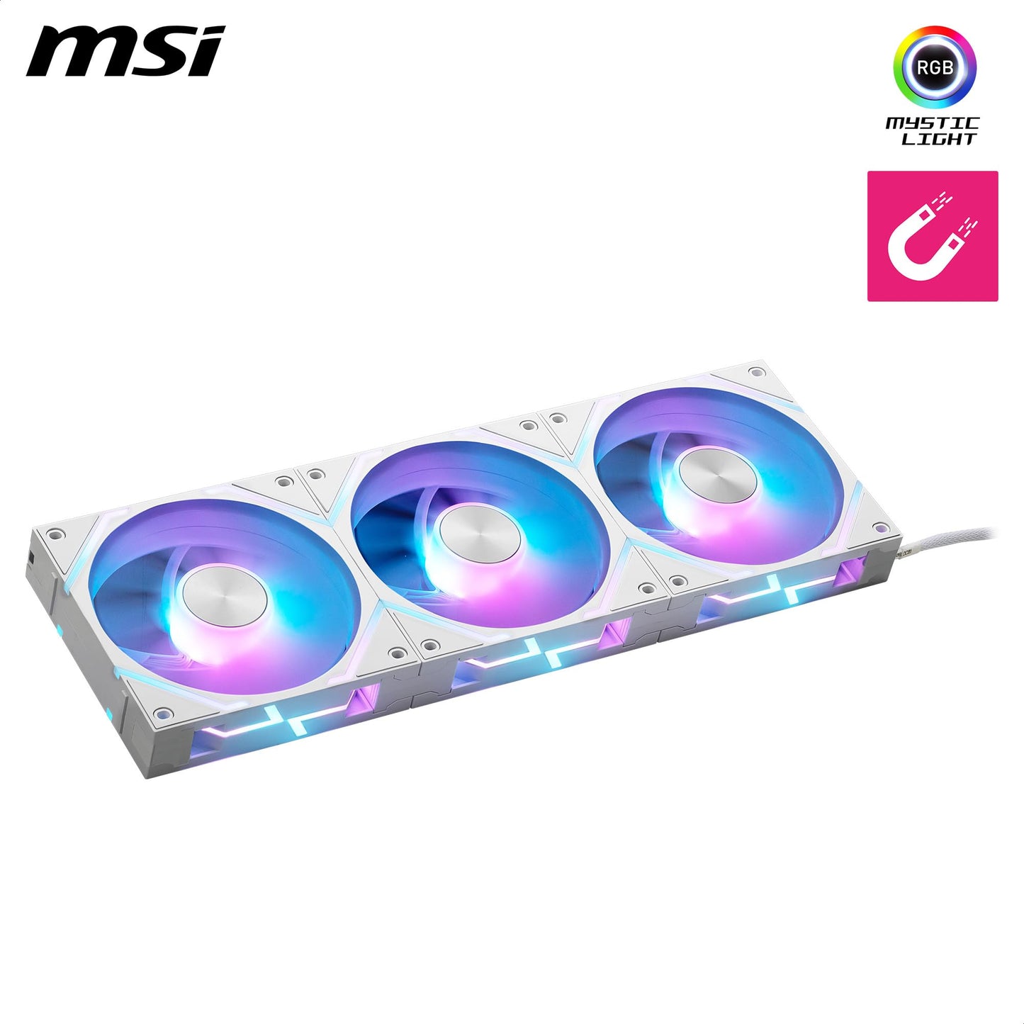 MSI MPG EZ120 ARGB WHITE-3W Fan - 120mm ARGB Fan, Patented Magnetic Connector Block, Daisy-Chain Connection, Fluid Dynamic Bearing + Extra nut Fixing, Fan hub, Mystic Light & Cooling Wizard Support