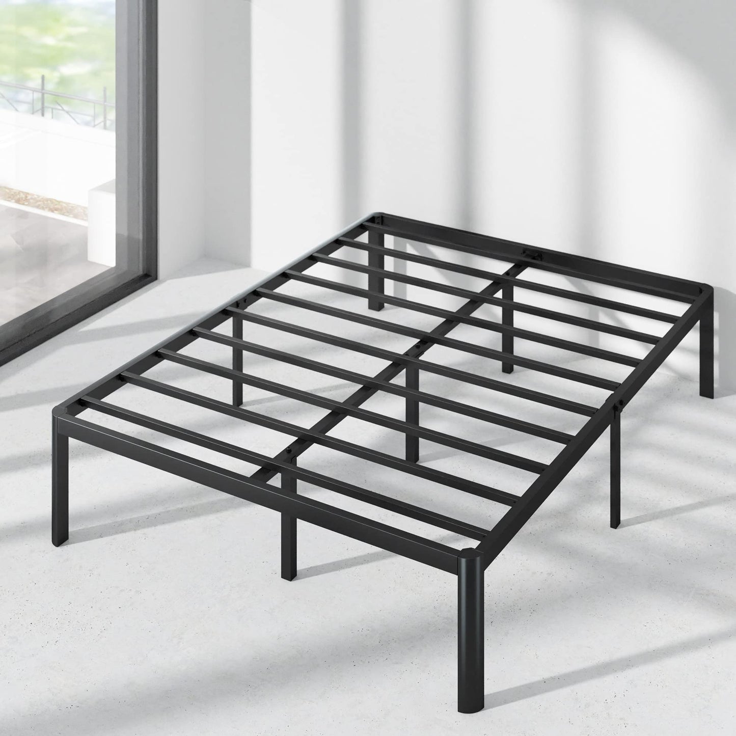 ZINUS Van 16 Inch Metal Platform Bed Frame / Steel Slat Support / No Box Spring Needed / Easy Assembly, Black, Full Modern Original Big Box