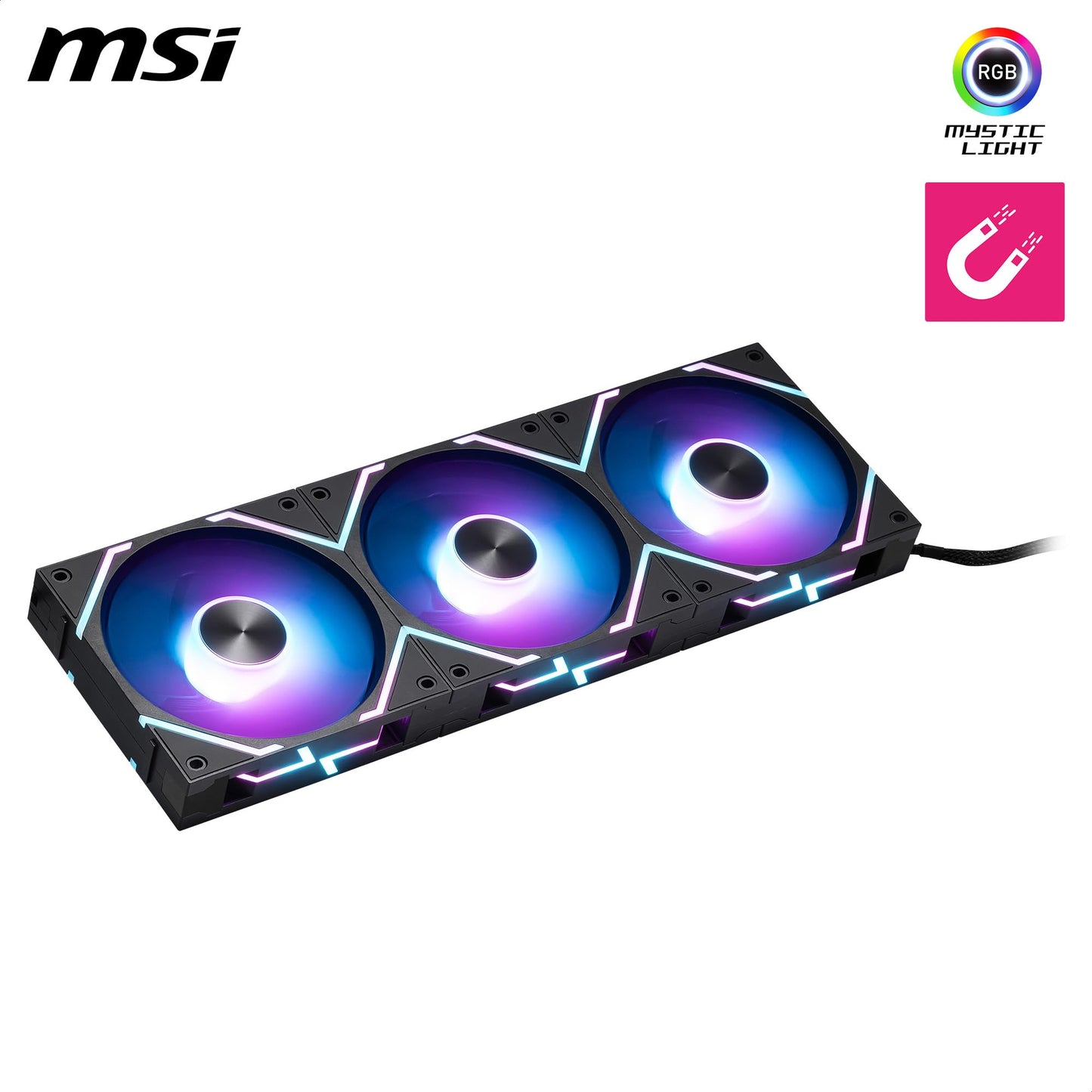 MSI MPG EZ120 ARGB-3B Fan - 120mm ARGB Fan, Patented Magnetic Connector Block, Daisy-Chain Connection, Fluid Dynamic Bearing + Extra nut Fixing, Fan hub, Mystic Light & Cooling Wizard Support