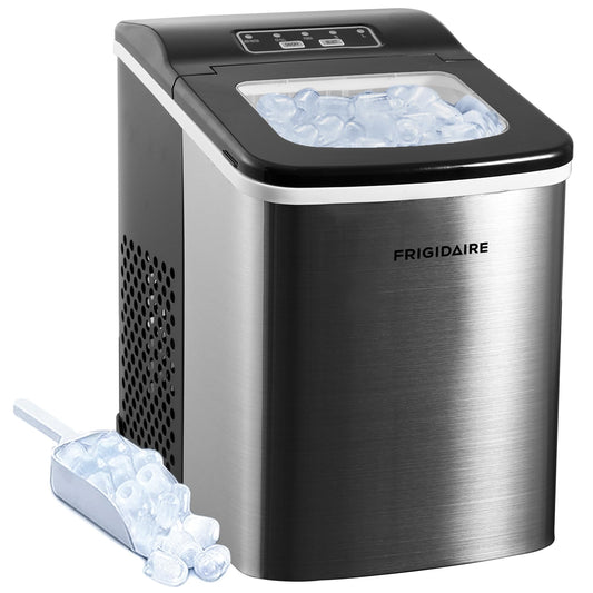 Frigidaire Compact Countertop Ice Maker, Makes 26 Lbs. Of Bullet Shaped Ice Cubes Per Day, Silver Stainless