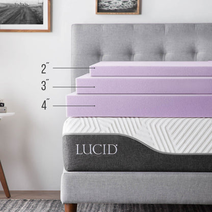 LUCID 4 Inch Lavender Infused Memory Foam Mattress Topper - Ventilated Design - King Size