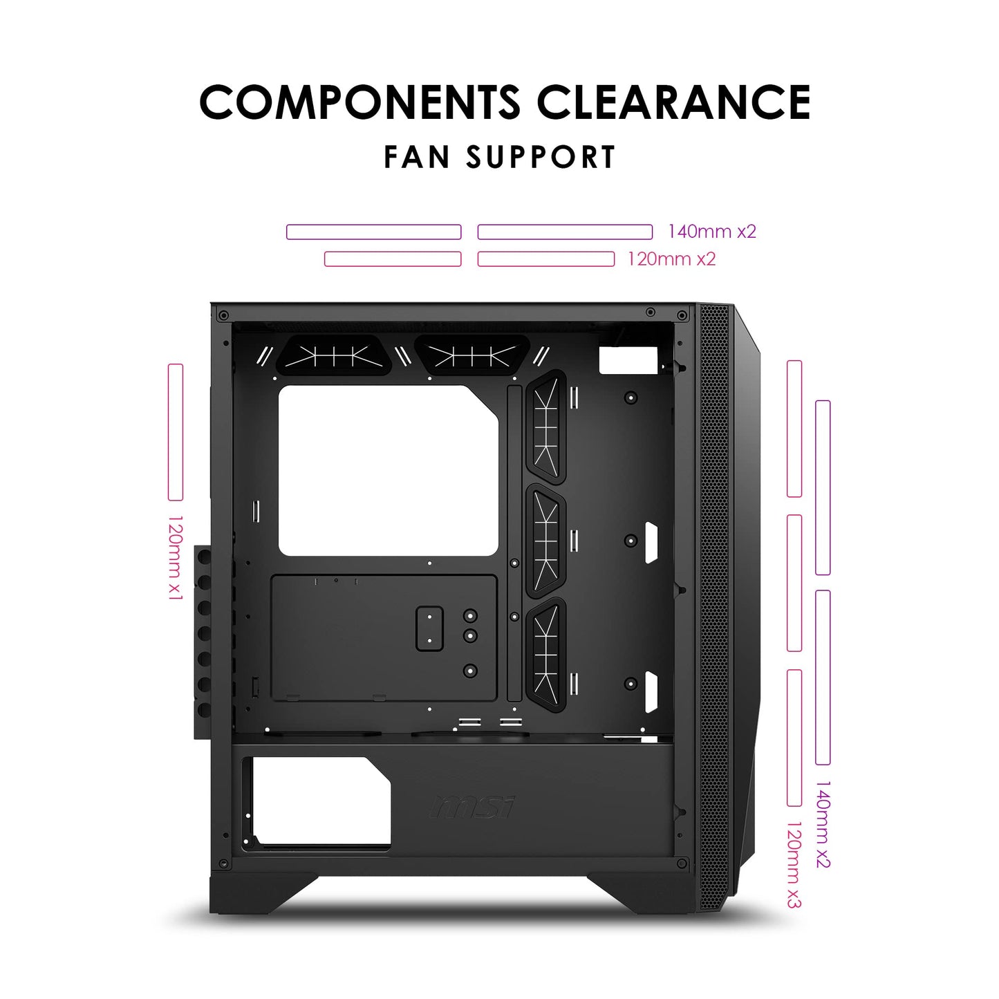 MSI MPG GUNGNIR 120R Premium Mid-Tower PC Gaming Case – Tempered Glass Side Panel – 4X ARGB 120mm Fan – Liquid Cooling Support up to 360mm Radiator