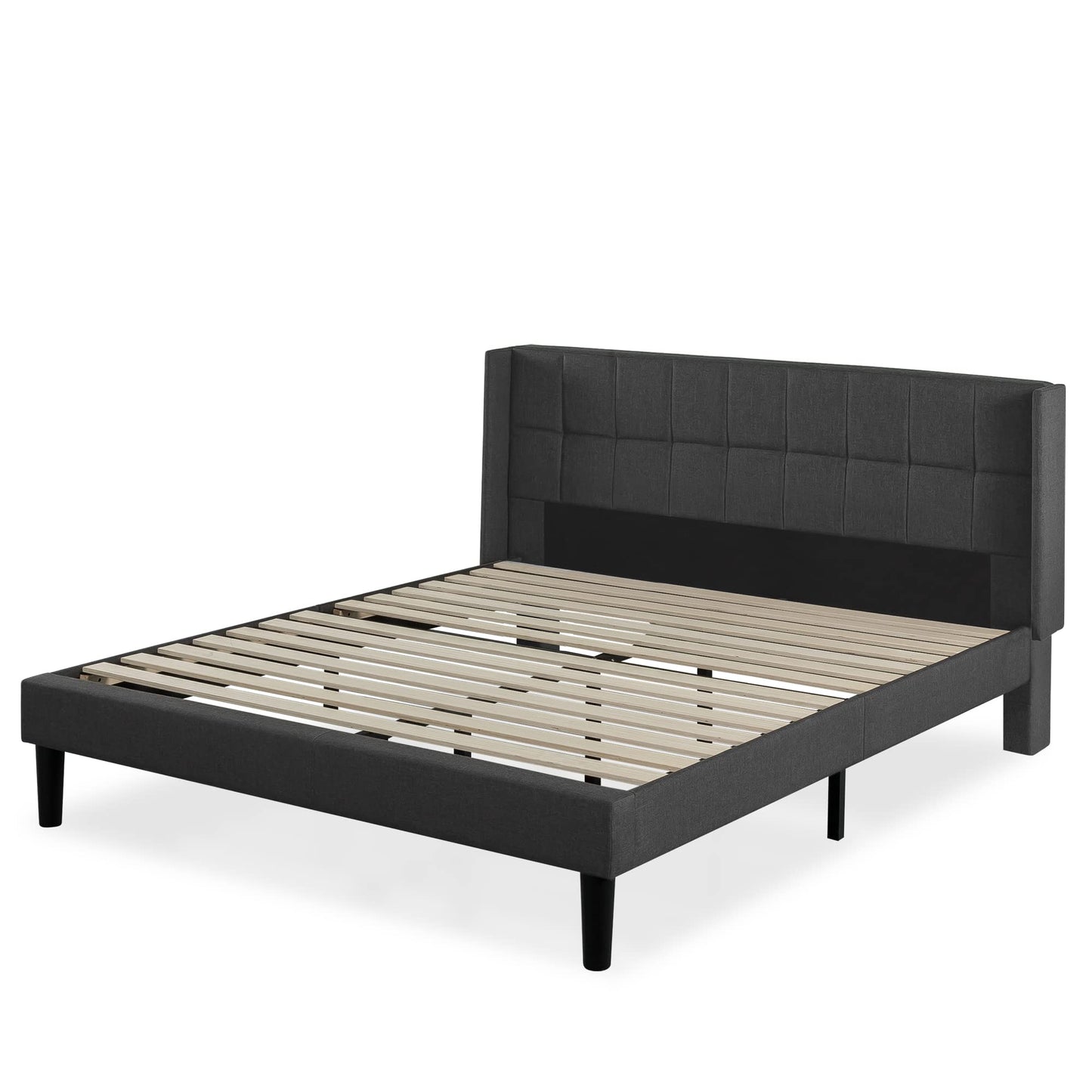 ZINUS Dori Upholstered Platform Bed Frame with Wingback Headboard / Mattress Foundation / Wood Slat Support / No Box Spring Needed / Easy Assembly, King Grey Traditional