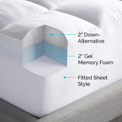 LUCID 4 inch Down Alternative and Gel Memory Foam Mattress Topper - Three Toppers in One - California King, White