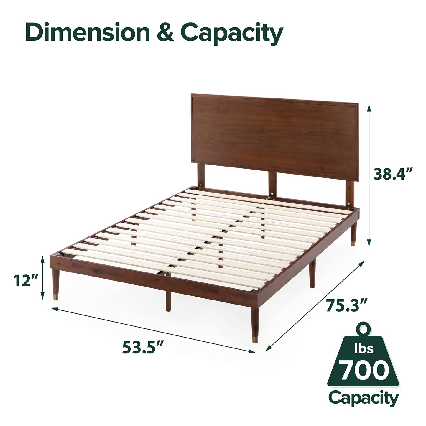 Zinus Deluxe Mid-Century Wood Platform Bed with Adjustable Height Headboard, no Box Spring Needed, Full