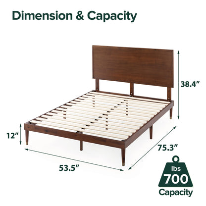 Zinus Deluxe Mid-Century Wood Platform Bed with Adjustable Height Headboard, no Box Spring Needed, Full