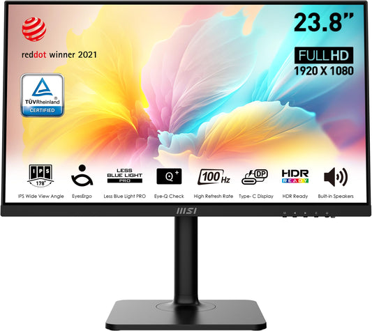 MSI Modern MD2412P, 24", 1920 x 1080 (FHD) IPS, FreeSync, HDR Ready, 100Hz, TUV Certified Eyesight Protection, 1ms, VGA, HDMI