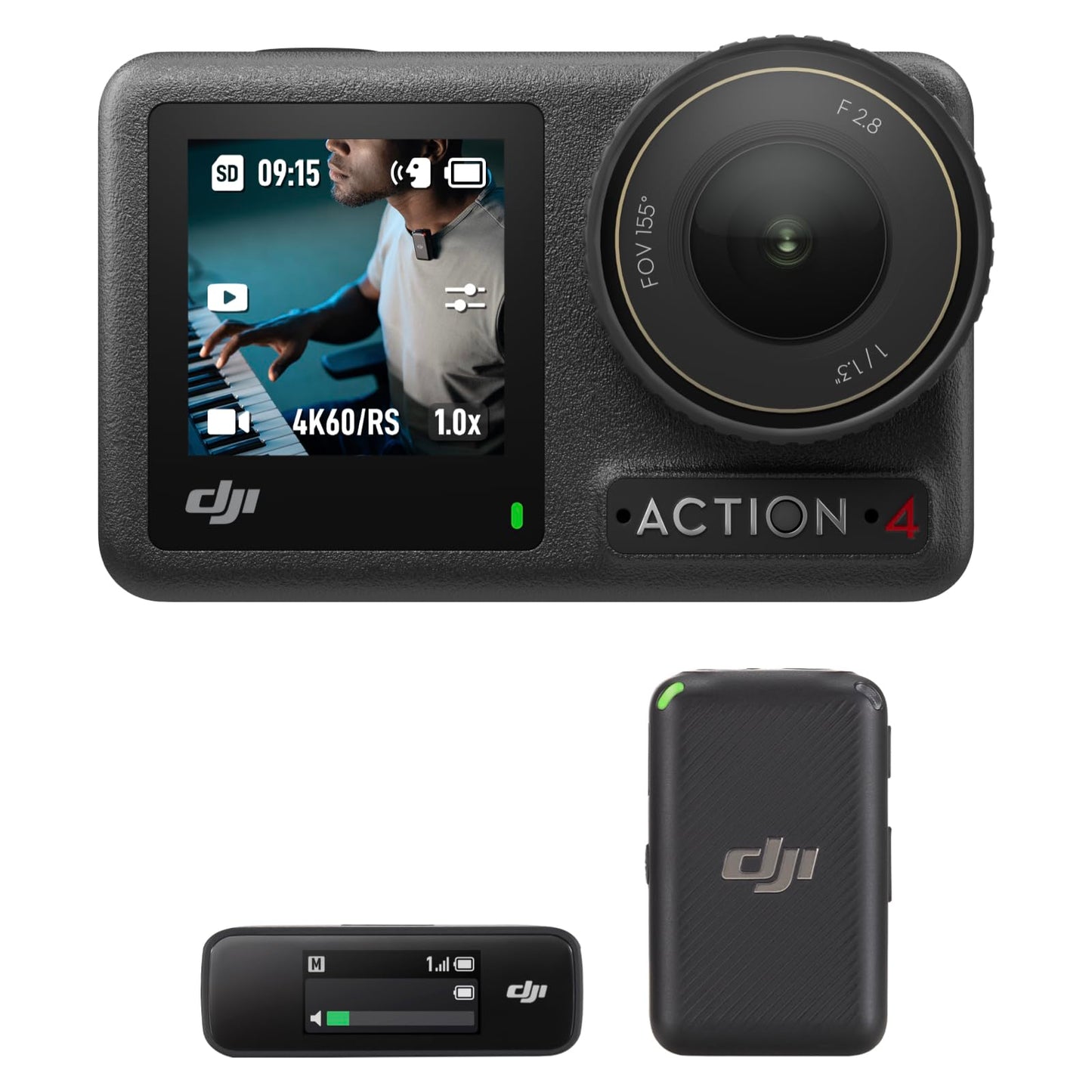 DJI Osmo Action 4+Mic (1 TX+1 RX) - Vlogging Camera, with a 1/1.3-Inch Sensor, 360º HorizonSteady, Suitable for Video Creation and Recording, Mic has a Clear Sonic Profile, Anti-Wind Protection Standard Combo + Mic (1 TX + 1 RX)