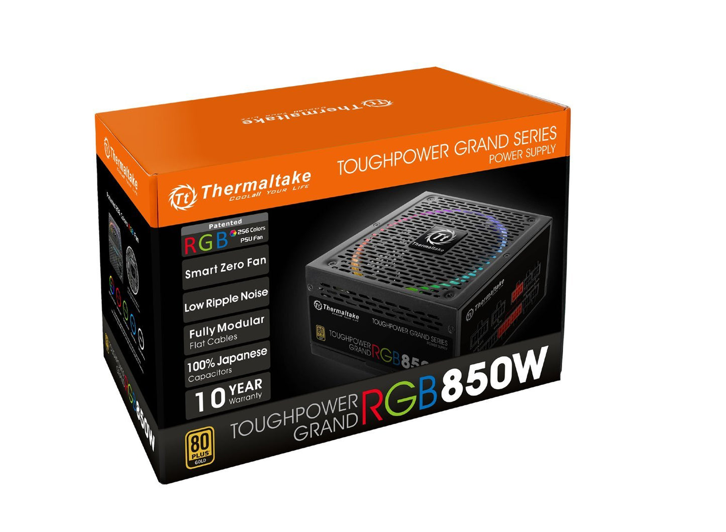 Thermaltake Toughpower Grand RGB 850W 80+ Gold Smart Zero 256-Color RGB Fan Fully Modular Power Supply 10 YR Warranty PS-TPG-0850FPCGUS-R