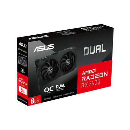 ASUS Dual Radeon™ RX 7600 OC Edition 8GB GDDR6 Graphics Card (PCIe 4.0, 8GB GDDR6, HDMI 2.1, DisplayPort 1.4a, 2.5-slot Design, Axial-tech Fans, GPU Tweak III)