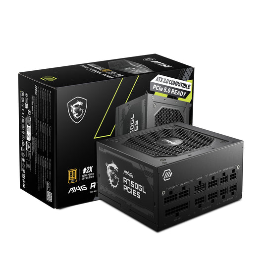 MSI MAG A750GL PCIE 5 Gaming Power Supply - Full Modular - 80 Plus Gold Certified 750W - Compact Size - ATX PSU MAG A750GL PCIE 5 Full Modular 750W Gold