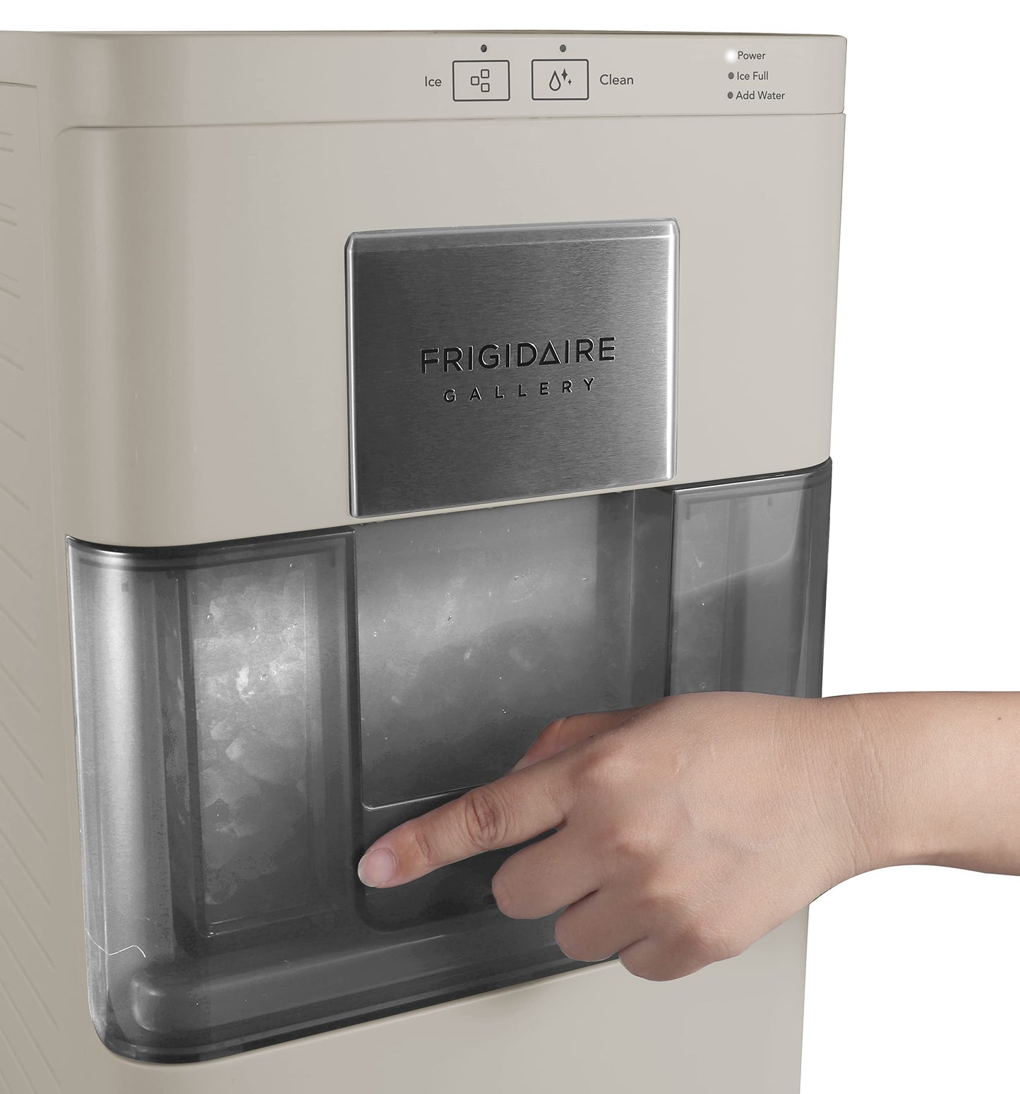 FRIGIDAIRE Gallery Countertop Crunchy Chewable Nugget Ice Maker, 44lbs per Day, Auto Self Cleaning, 2.0 Gen- 14.6" D x 10.00" W x 16.5" H (Cream)