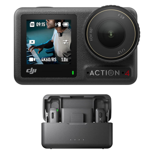 DJI Osmo Action 4+Mic (2 TX+1 RX+Charging Case) - Vlogging Camera with a 1/1.3-Inch Sensor, 360º HorizonSteady, Mic has a Clear Sonic Profile, Anti-Wind Protection, Suitable for Travel and Sports Standard Combo + Mic (2 TX + 1 RX + Charging Case)