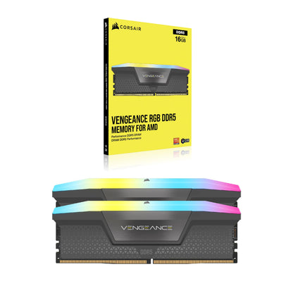 CORSAIR VENGEANCE RGB DDR5 RAM 32GB (2x16GB) 5200MHz CL40 AMD EXPO iCUE Compatible Computer Memory - Gray (CMH32GX5M2B5200Z40K) 32GB (2x16GB)