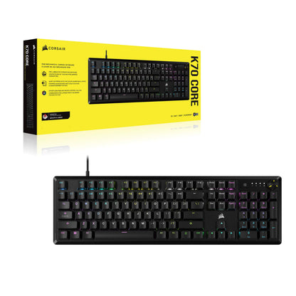 CORSAIR K70 CORE RGB Mechanical Gaming Keyboard - Pre-lubricated Corsair MLX Red Linear Keyswitches - Sound Dampening - Media Control Dial - iCUE Compatible - QWERTY NA Layout - Black