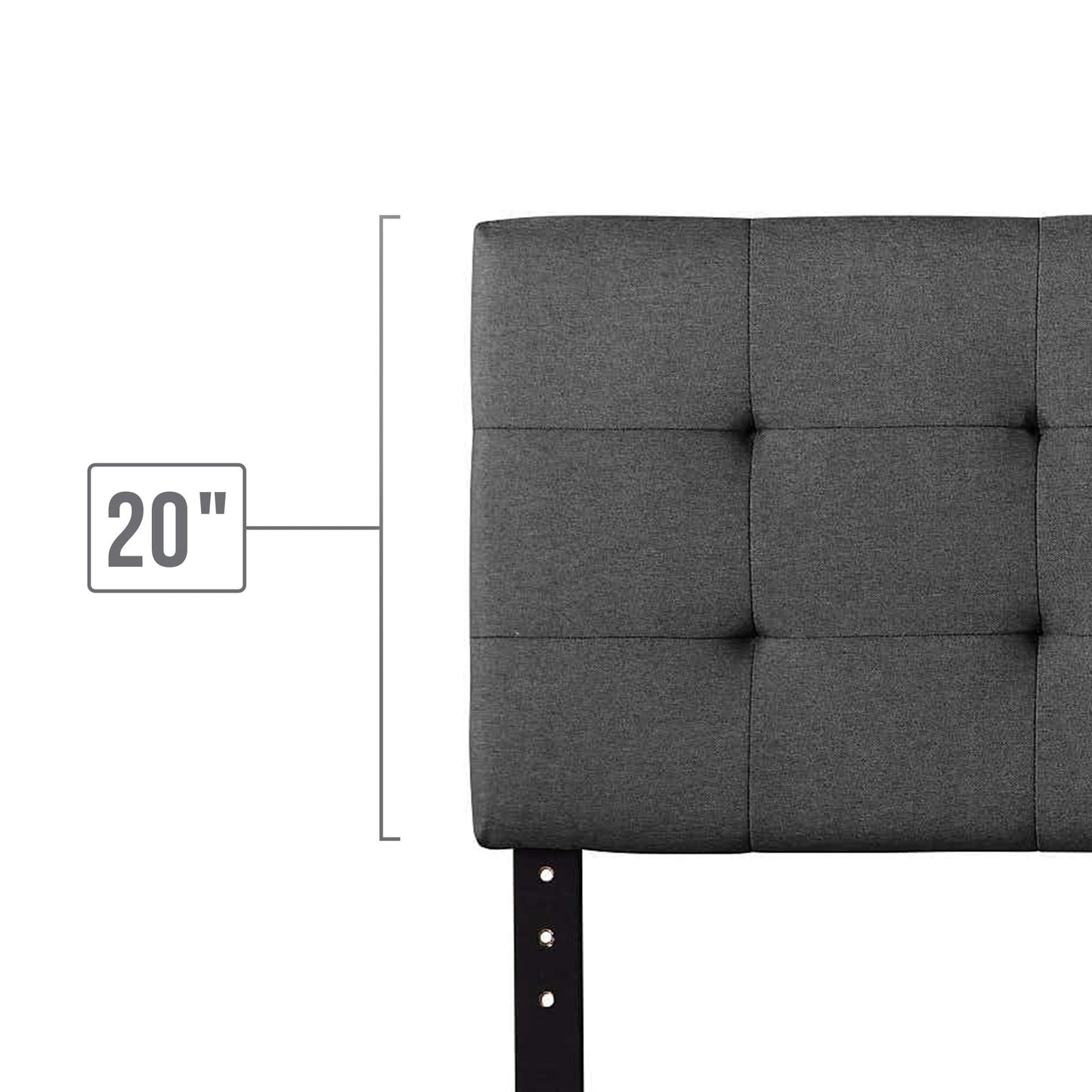 LUCID Square Tufted Mid Rise Headboard - Durable Wood Construction - Adjustable Height - Full Charcoal Full/Full XL Square Tufting