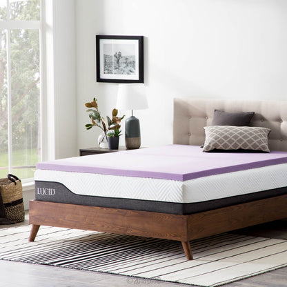 LUCID 2 Inch Lavender Infused Memory Foam Mattress Topper - Ventilated Design - King Size