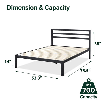 Zinus Full Bed Frame - Mia 15 inch Metal Platform Bed Frame with Headboard, Wood Slat Support, No Box Spring Needed, Easy Assembly - Bed Frame with Underbed Storage Space, Full Size