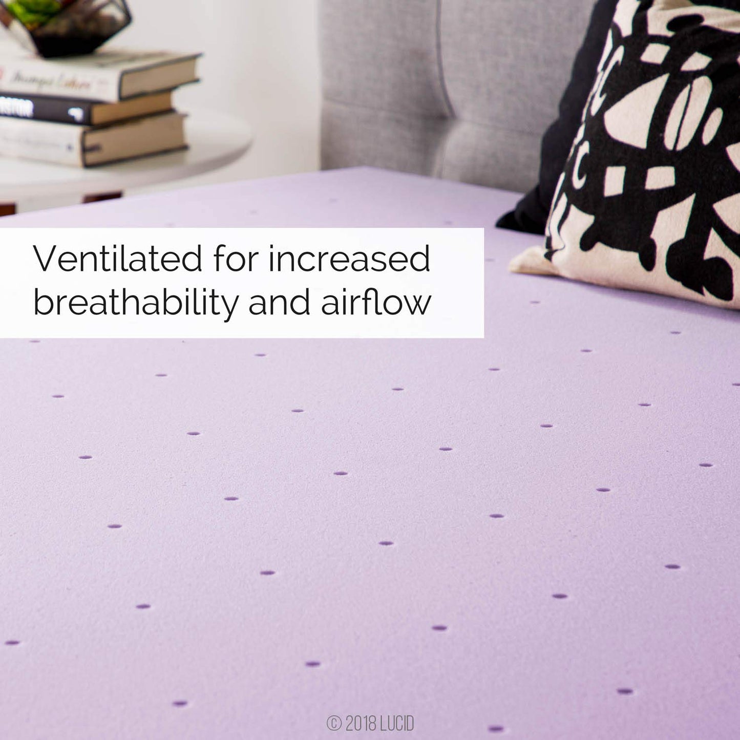 LUCID 2 Inch Lavender Infused Memory Foam Mattress Topper - Ventilated Design - King Size