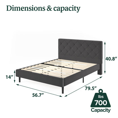 Zinus Full Shalini Upholstered Platform Bed Frame with Headboard [New WonderBox(TM) Version], Wooden Slat Support, No Box Spring Needed, Easy Assembly, Eco Friendly Packaging, Dark Grey Diamond Tufted New Small Box