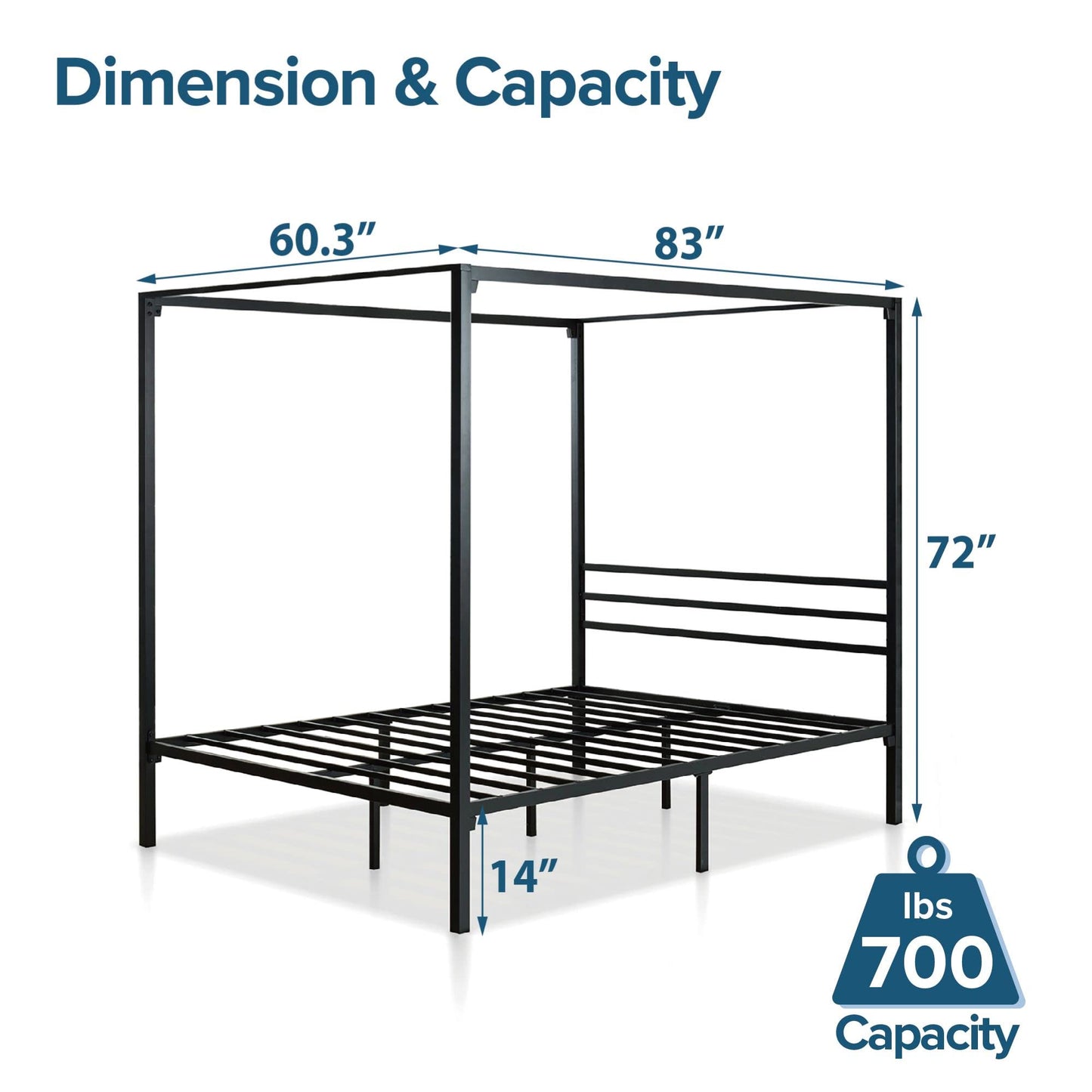 ZINUS Patricia Black Metal Canopy Platform Bed Frame / Mattress Foundation with Steel Slat Support / No Box Spring Needed / Easy Assembly, Queen