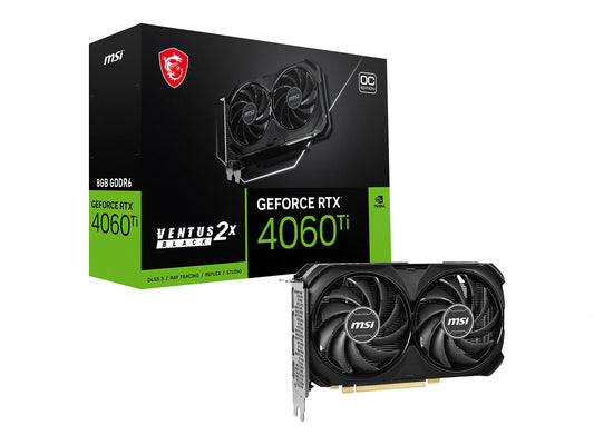 MSI Gaming GeForce RTX 4060 Ti 8GB GDRR6 128-Bit HDMI/DP Nvlink TORX Fan 4.0 Ada Lovelace Architecture Graphics Card (RTX 4060 Ti Ventus 2X Black 8G OC)