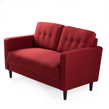 Zinus Mid-Century Upholstered 52.8in Sofa Couch/Loveseat, Ruby Red Weave Loveseat