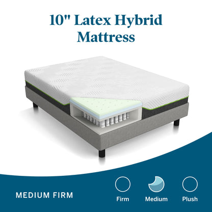 Lucid L300 Adjustable Bed Base with Lucid 10 inch Latex Hybrid Mattress - Queen 10 inch Mattress and Adjustable Base