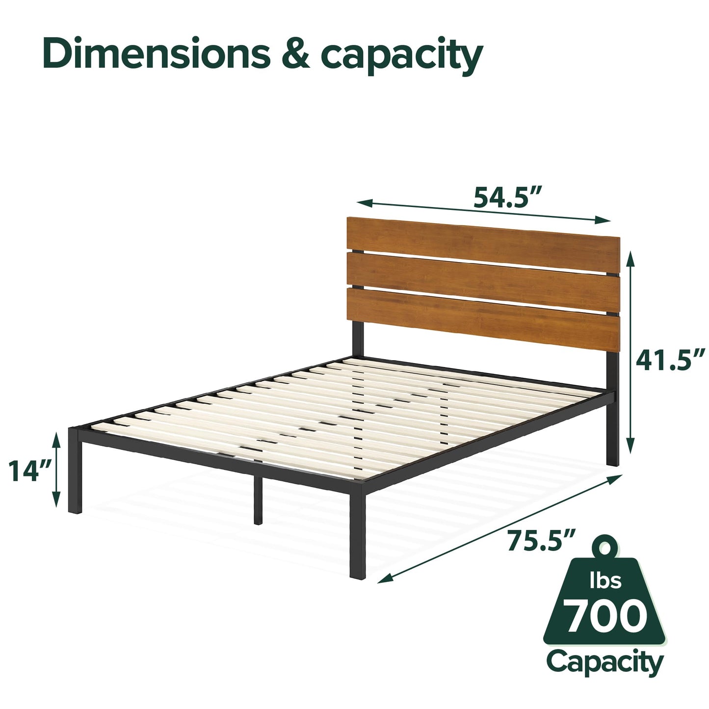 Zinus Full Bed Frame - Paul 14 Inch Platform Bed Frame with Wood Headboard, Durable Metal & Wood Construction with Wood Slat Support, Easy Assembly, No Box Spring Needed, Underbed Storage Space, Full Size