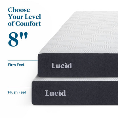 Lucid 8 Inch Gel Memory Foam-Mattress – Firm Feel – Gel Infusion – Hypoallergenic Bamboo Charcoal – Breathable-Cover Queen White