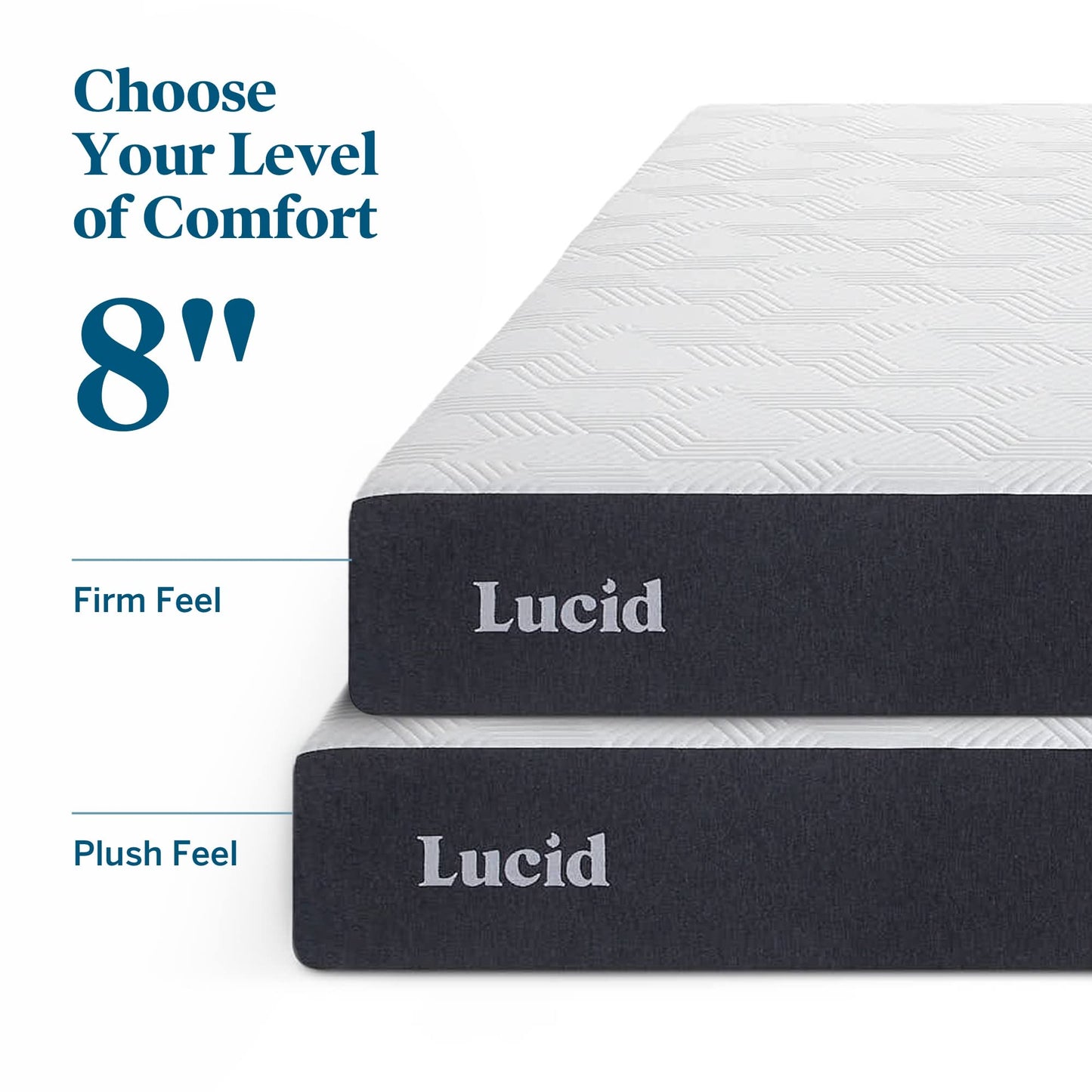 LUCID 8 Inch Gel Memory Foam-Mattress – Firm Feel – Gel Infusion – Hypoallergenic Bamboo Charcoal – Breathable-Cover, King, White